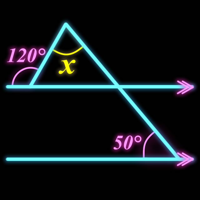 【脳トレクイズ】平行線と三角形の外角の合わせ技！Xの角度を求めよ