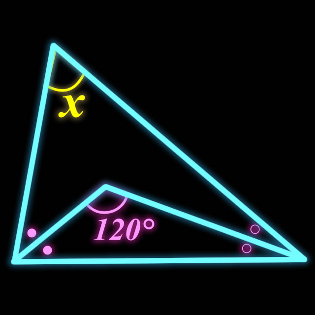 【脳トレゲーム】ピンクの丸が同じ角度どうしということは⁈ Xの角度を求めよ