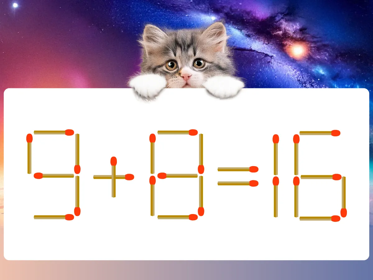 マッチ棒クイズ9+8=16
