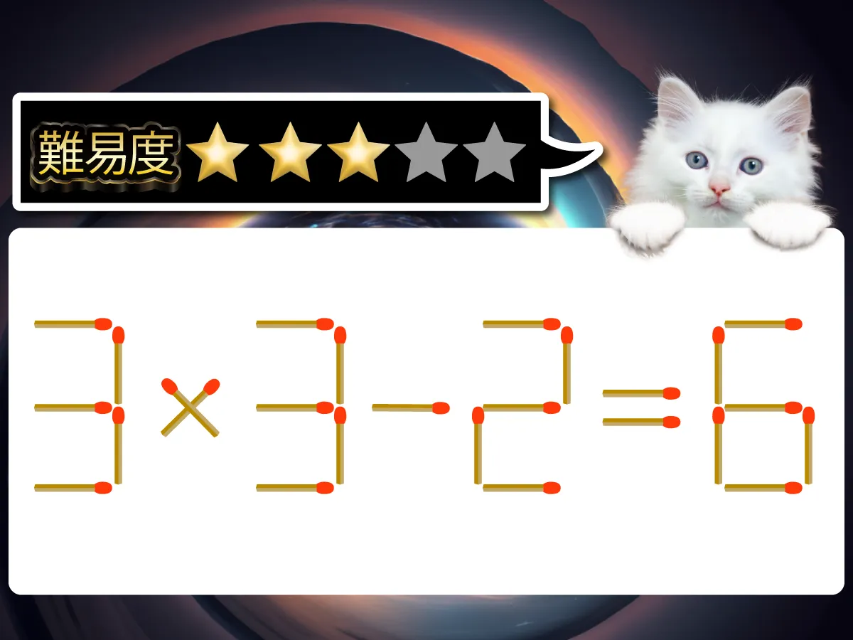 マッチ棒クイズ3×3－2＝6
